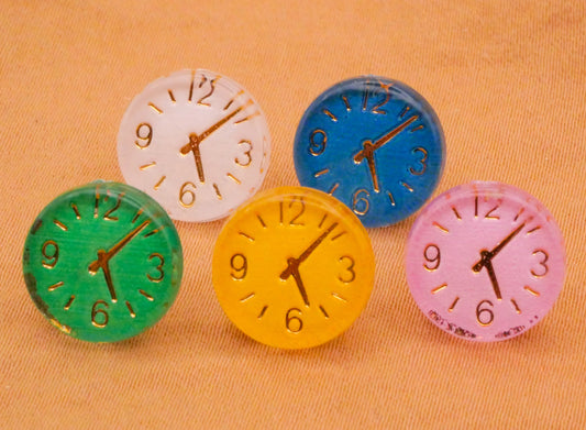 Clock Watch Face Colorful Plastic Assorted Set of Five Buttons 12mm