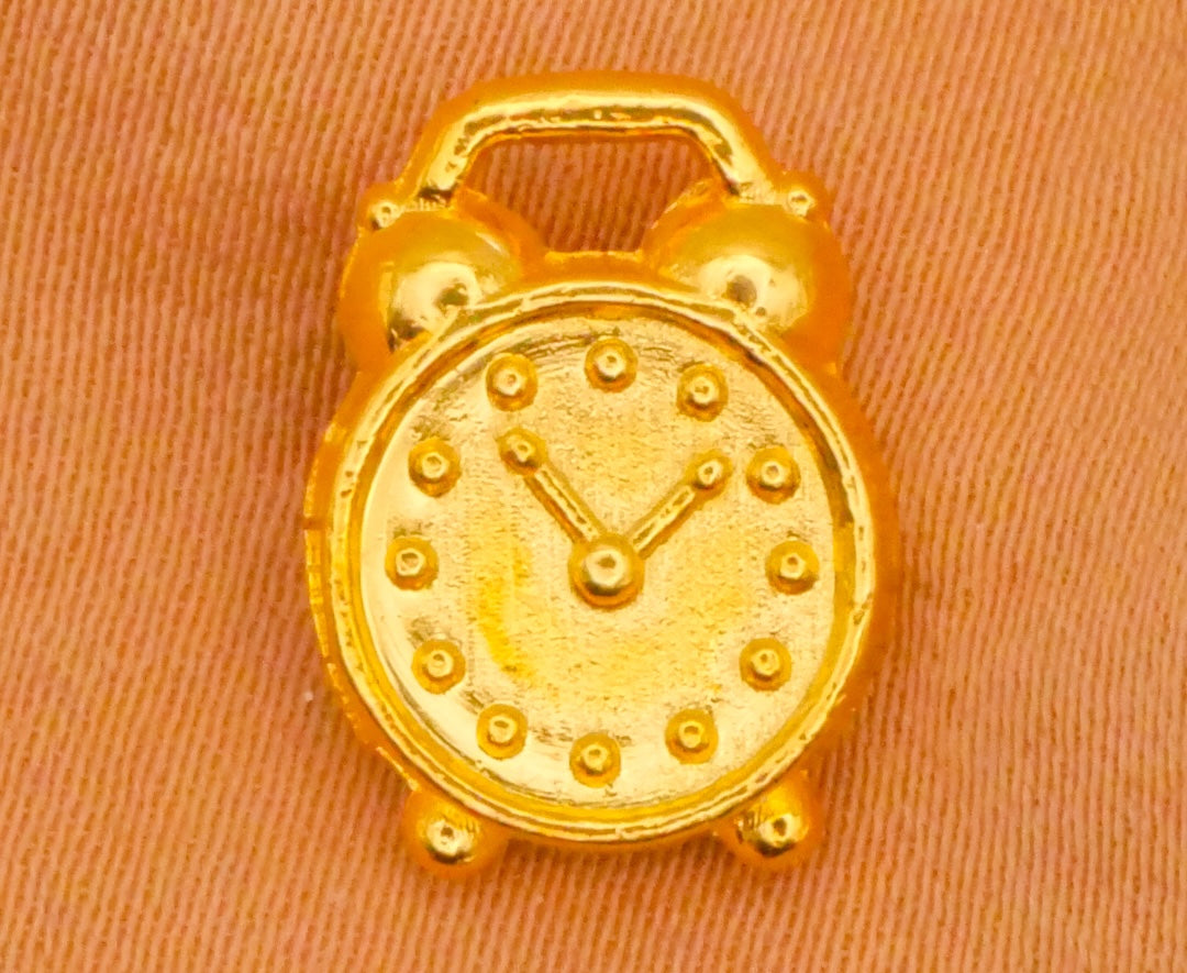Alarm Clock Watch Face Gold Metal Button 10x13mm
