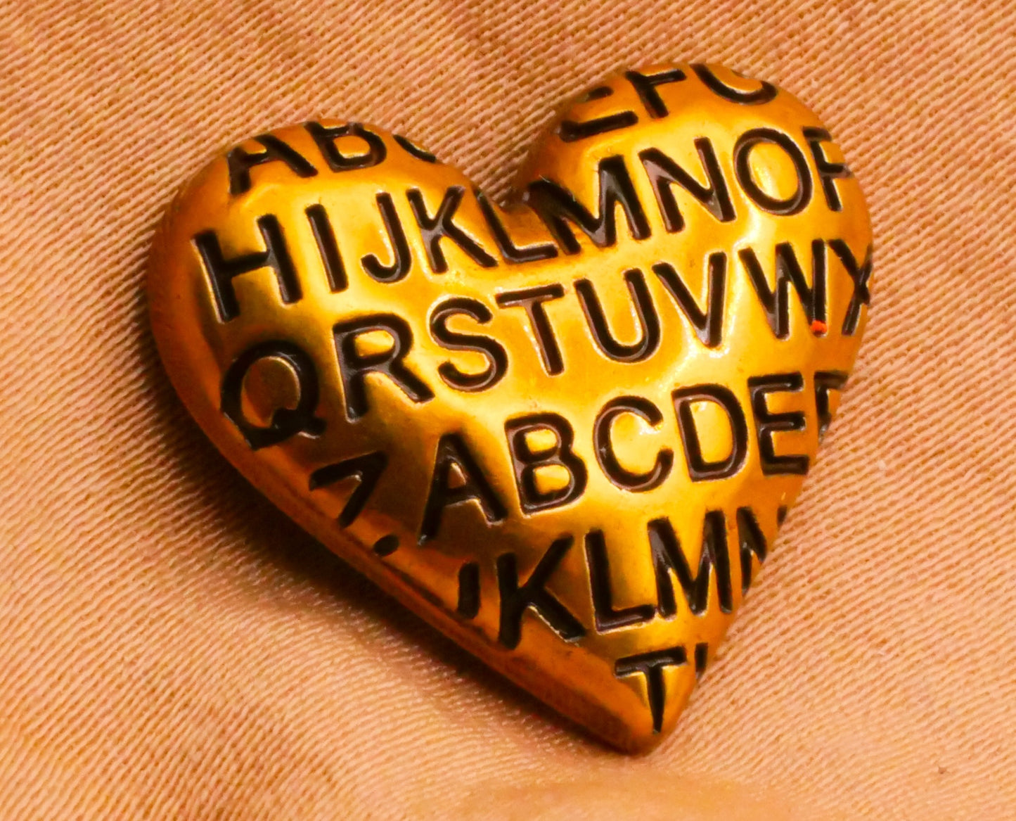 Heart Alphabet Letters Brass Gold Look Metal Button 18x20mm