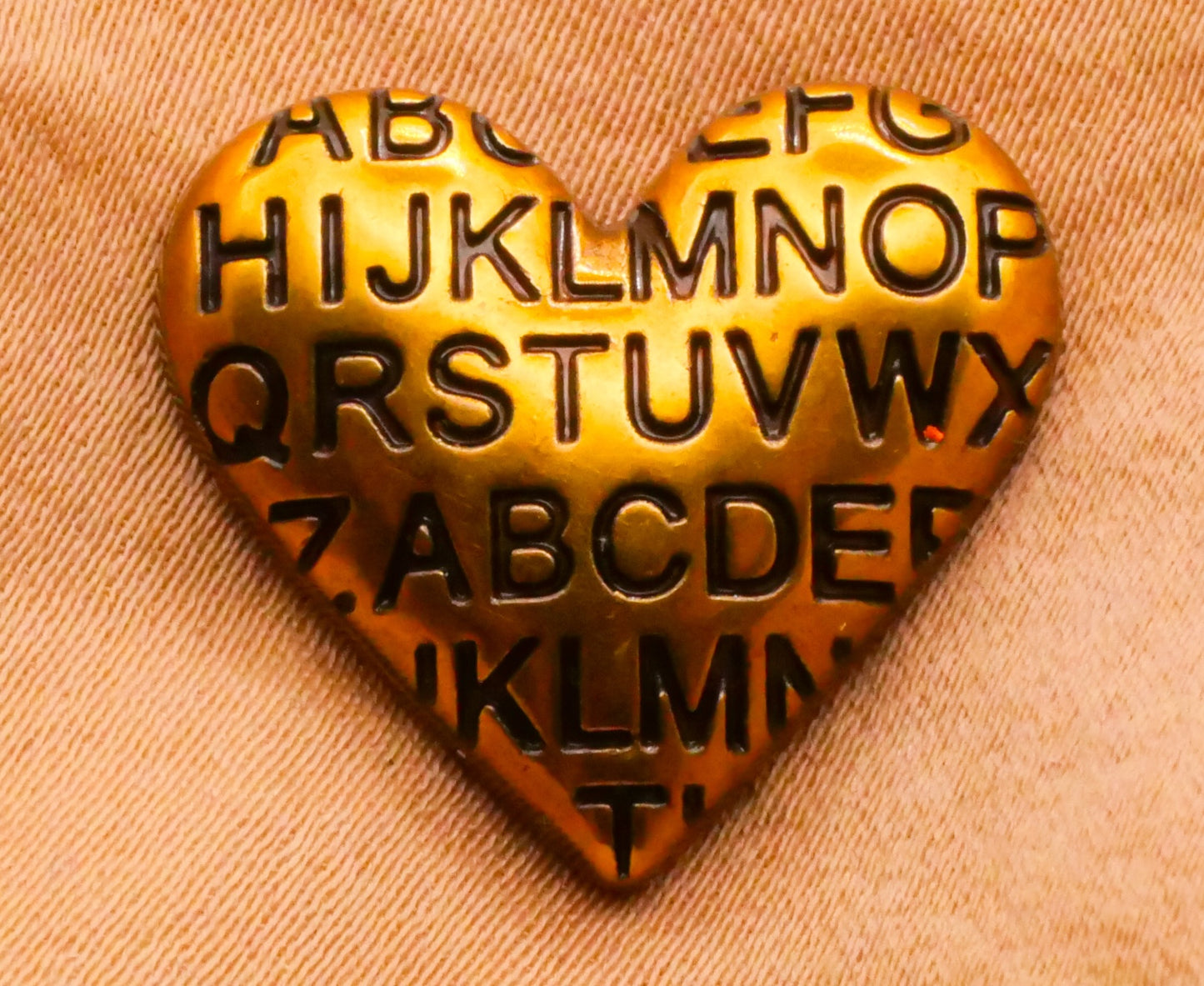 Heart Alphabet Letters Brass Gold Look Metal Button 18x20mm