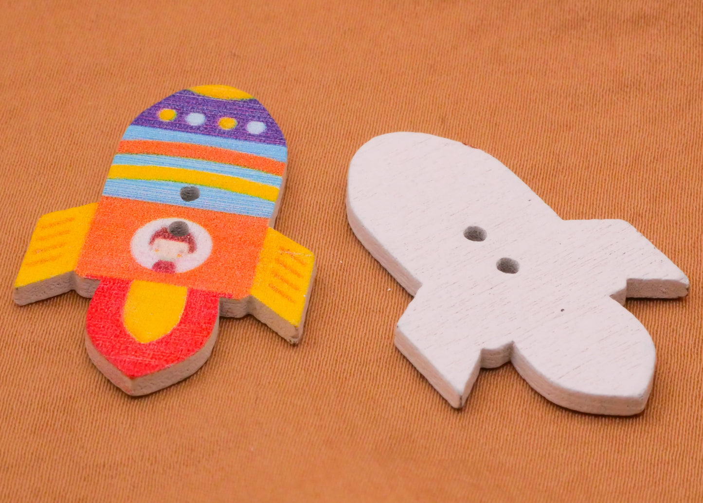 Rocket Ship Spaceship Outer Space Wood Set of Ten Buttons 23x36mm