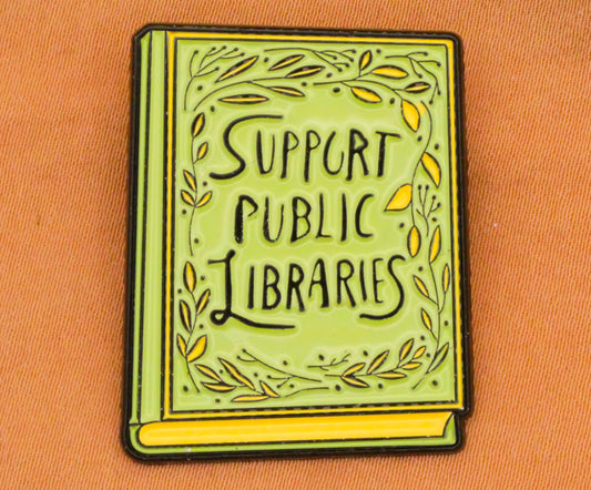 Support Public Libraries Book Verbal Large Enamel Metal Button 26x32mm