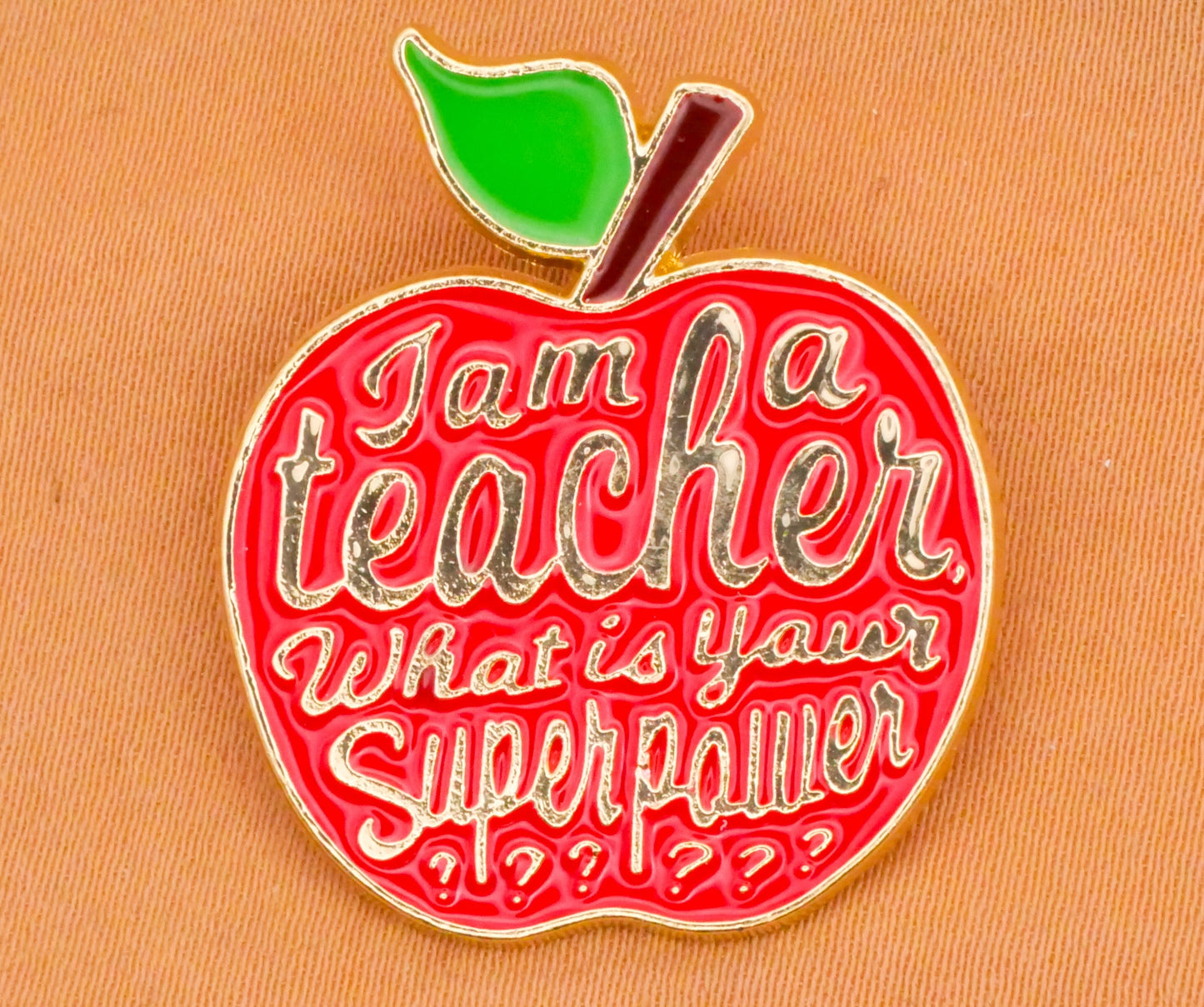 Teacher Superpower Apple Verbal Enamel Metal Button 25x30mm