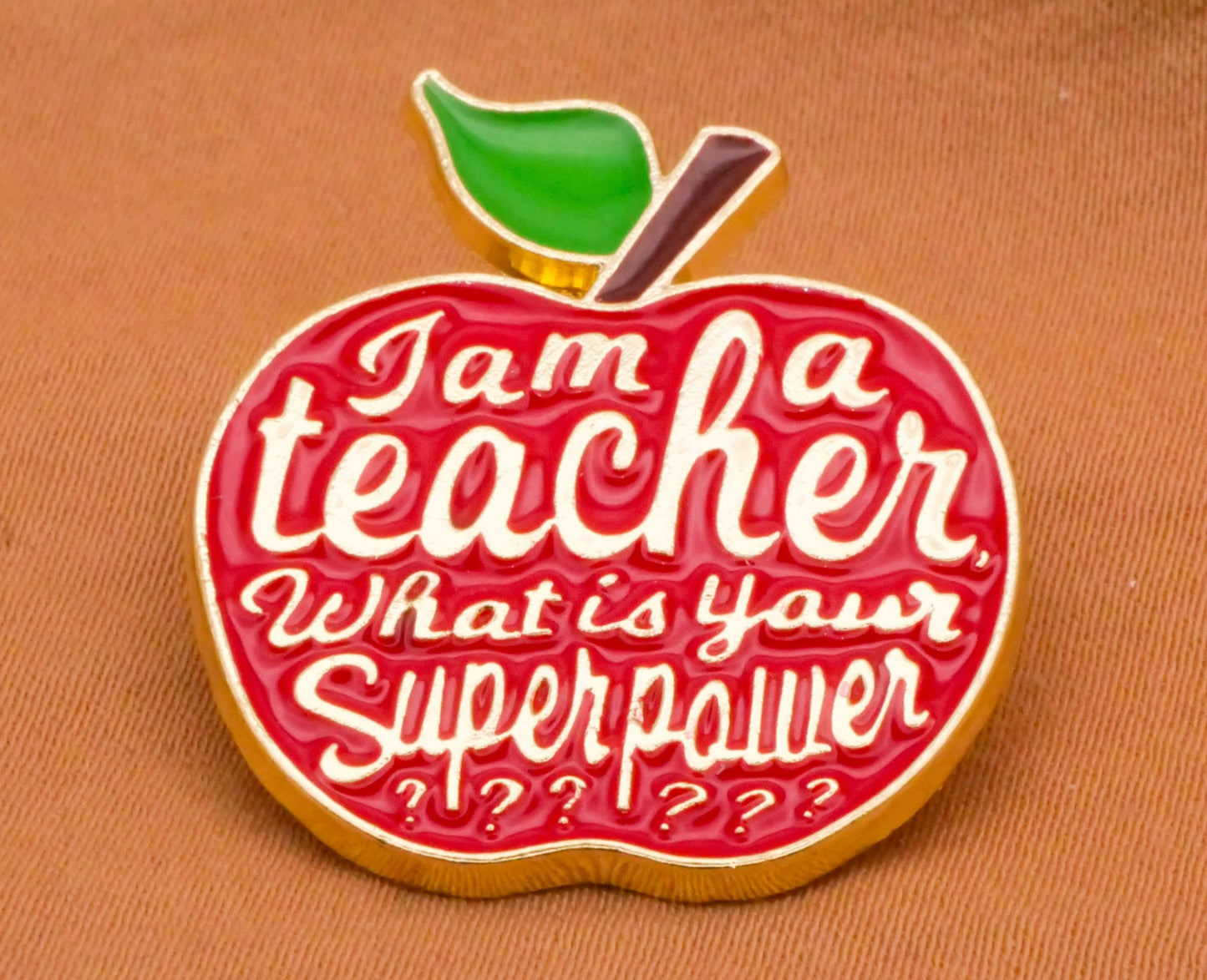 Teacher Superpower Apple Verbal Enamel Metal Button 25x30mm