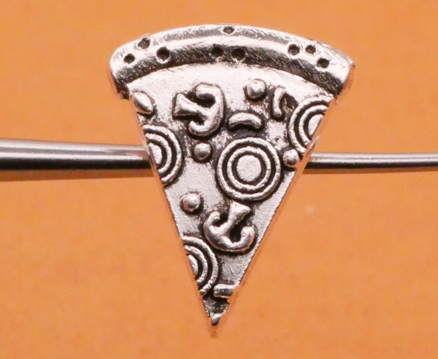Pizza Slice Realistic Silver Metal Button 12x16mm