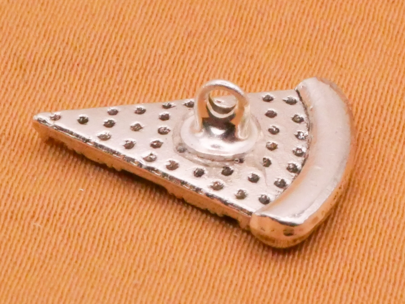 Pizza Slice Realistic Silver Metal Button 12x16mm
