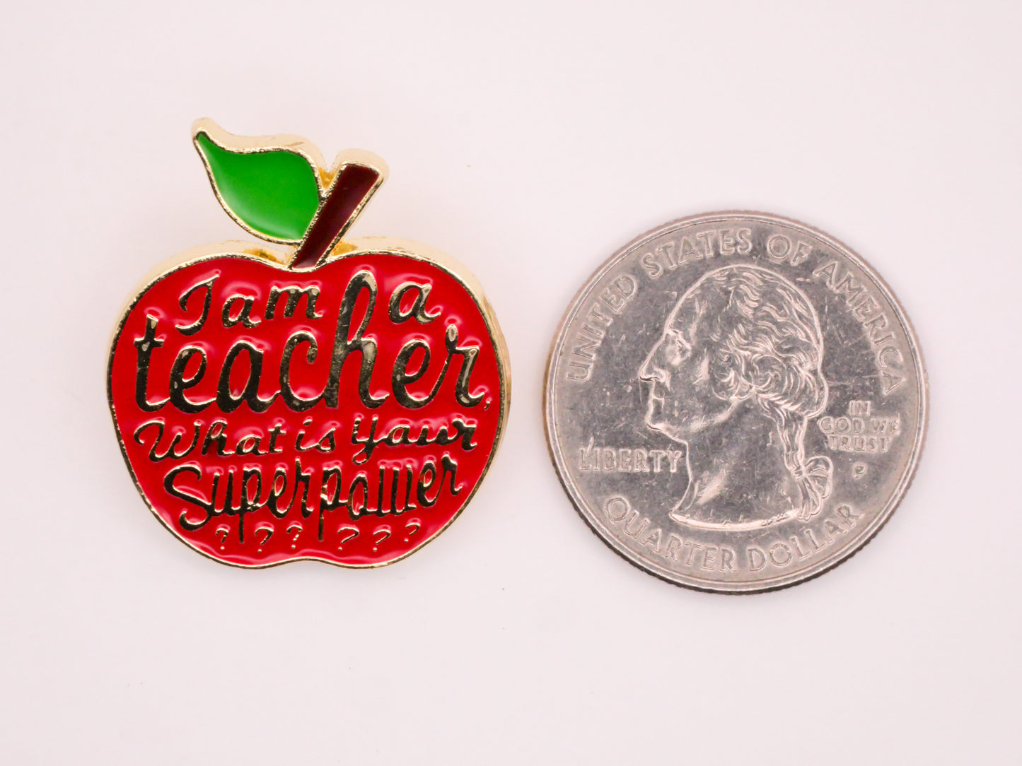Teacher Superpower Apple Verbal Enamel Metal Button 25x30mm
