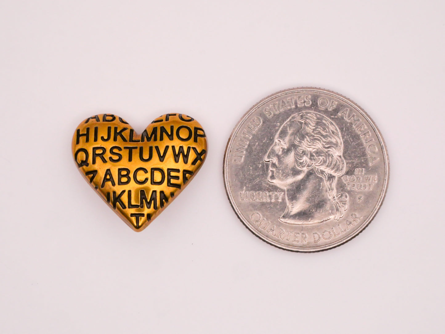 Heart Alphabet Letters Brass Gold Look Metal Button 18x20mm
