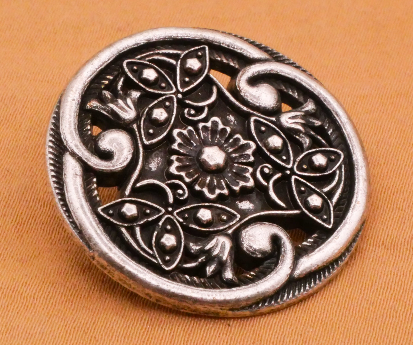 Flower Art Nouveau Silver Metal Button 28mm