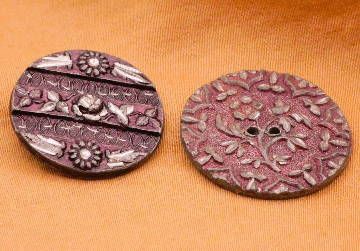 Floral Flower Pewter Purple Aubergine Tinted Antique Metal Button Various 23-25mm