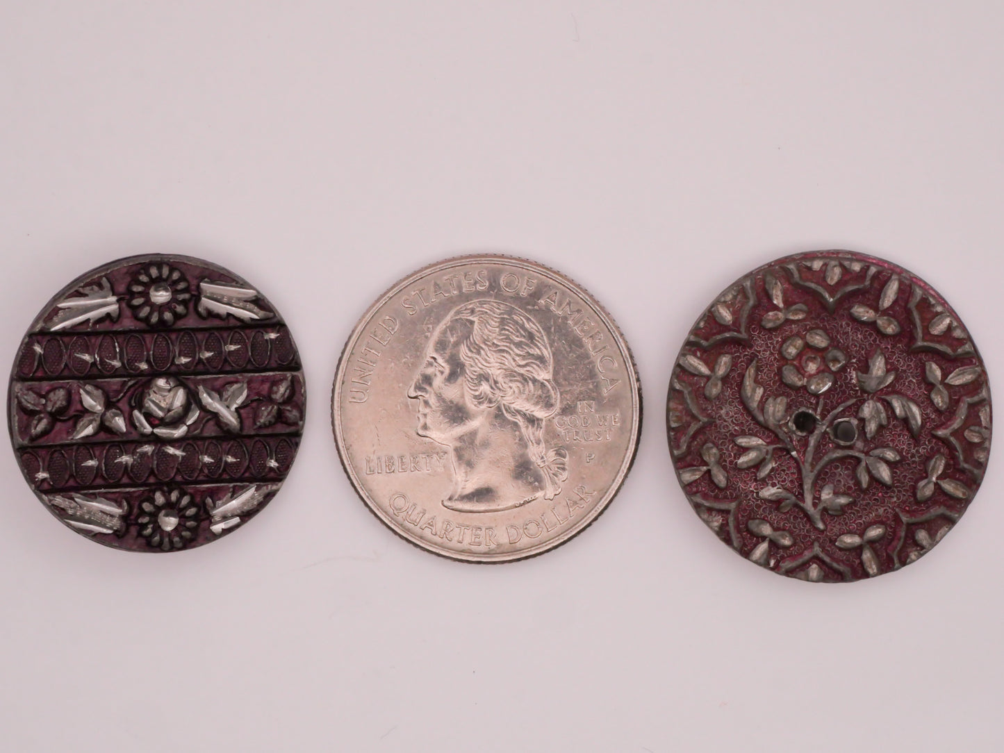 Floral Flower Pewter Purple Aubergine Tinted Antique Metal Button Various 23-25mm