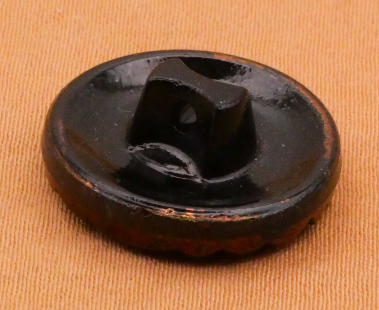 Leaf Scroll Red Purple Tint Luster Black Vintage Glass Button 18mm