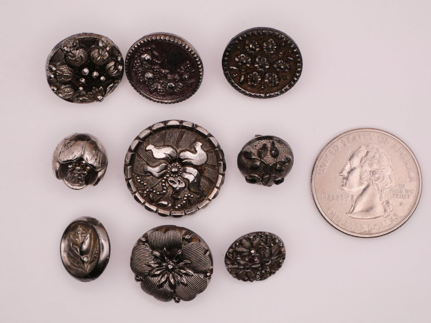 Flower Floral Design Luster Black Glass Button Various 12-22mm