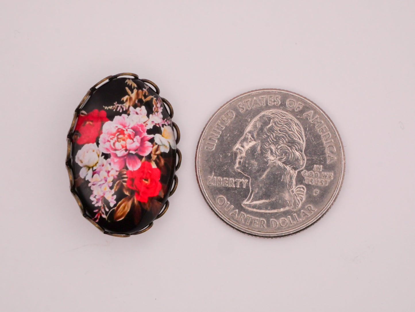 Flower Bouquet Dark Moody Glass Metal Oval Button Various 19x26mm