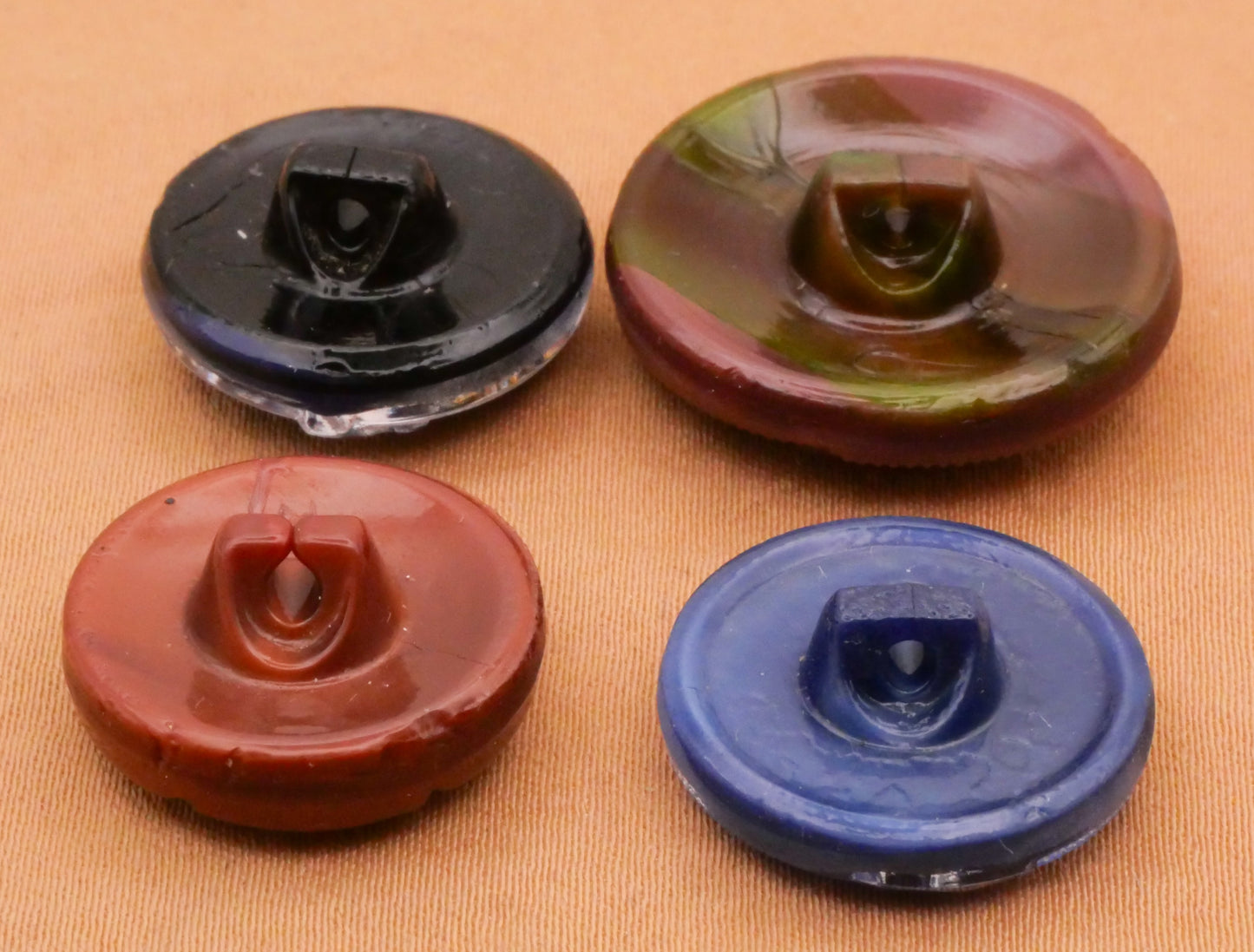 Leaf Leaves Blue or Brown Vintage Glass Button Various 18-23mm