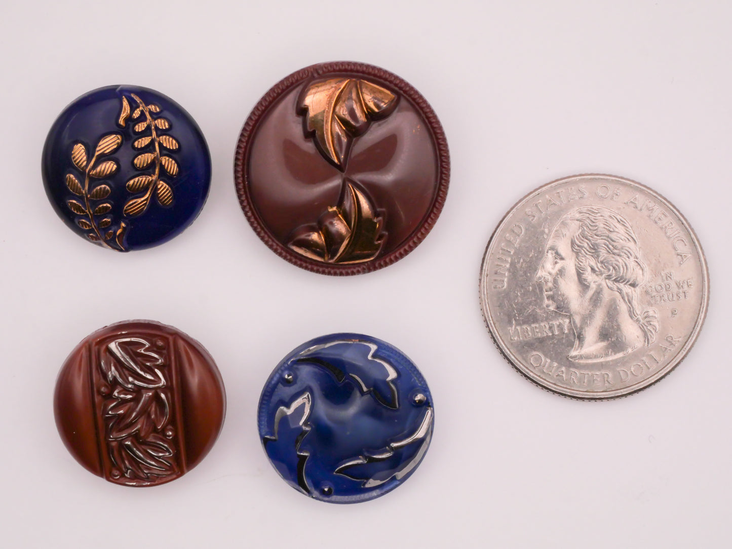 Leaf Leaves Blue or Brown Vintage Glass Button Various 18-23mm