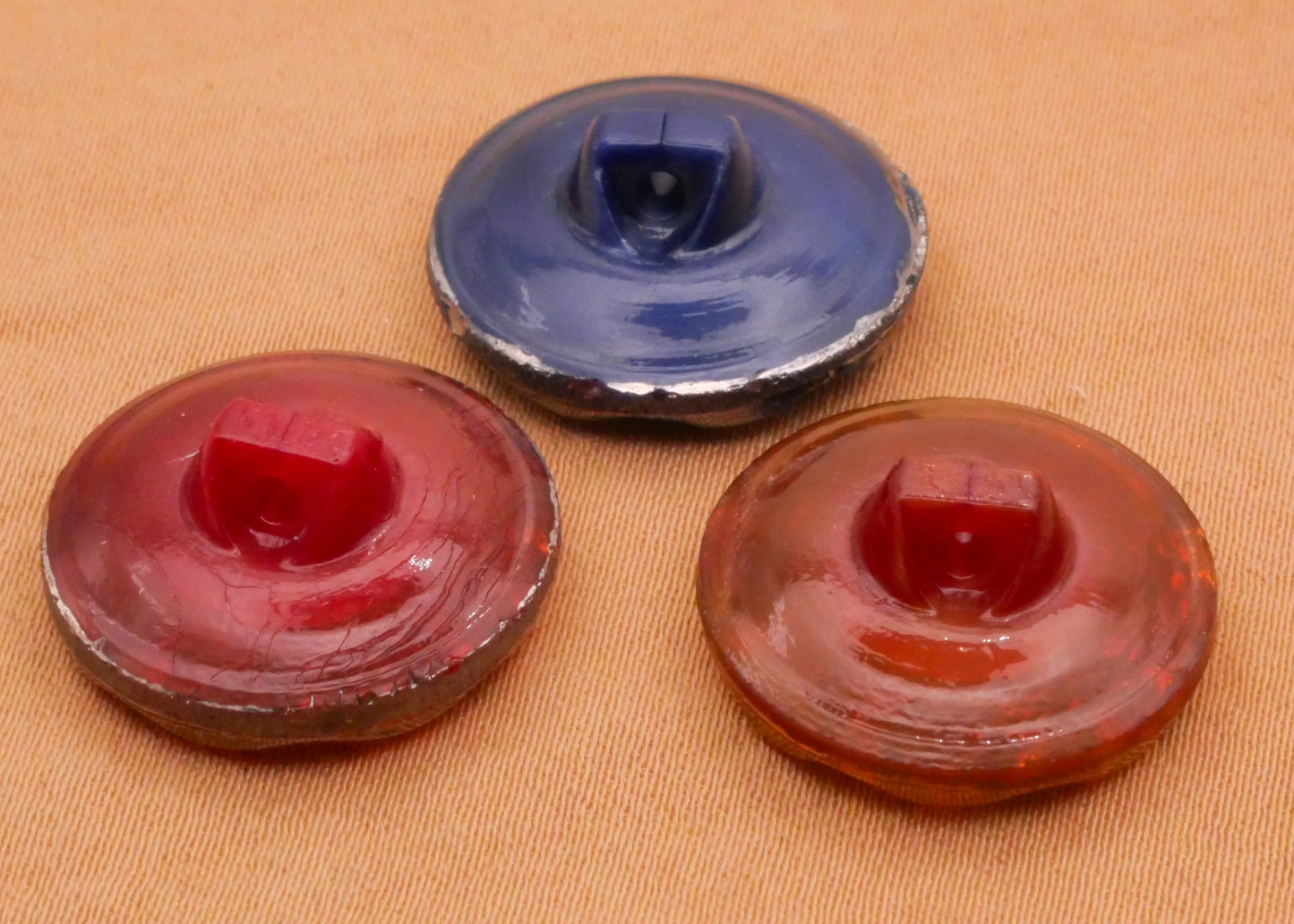Red or Blue Luster Moonglow Vintage Glass Button Various 18mm