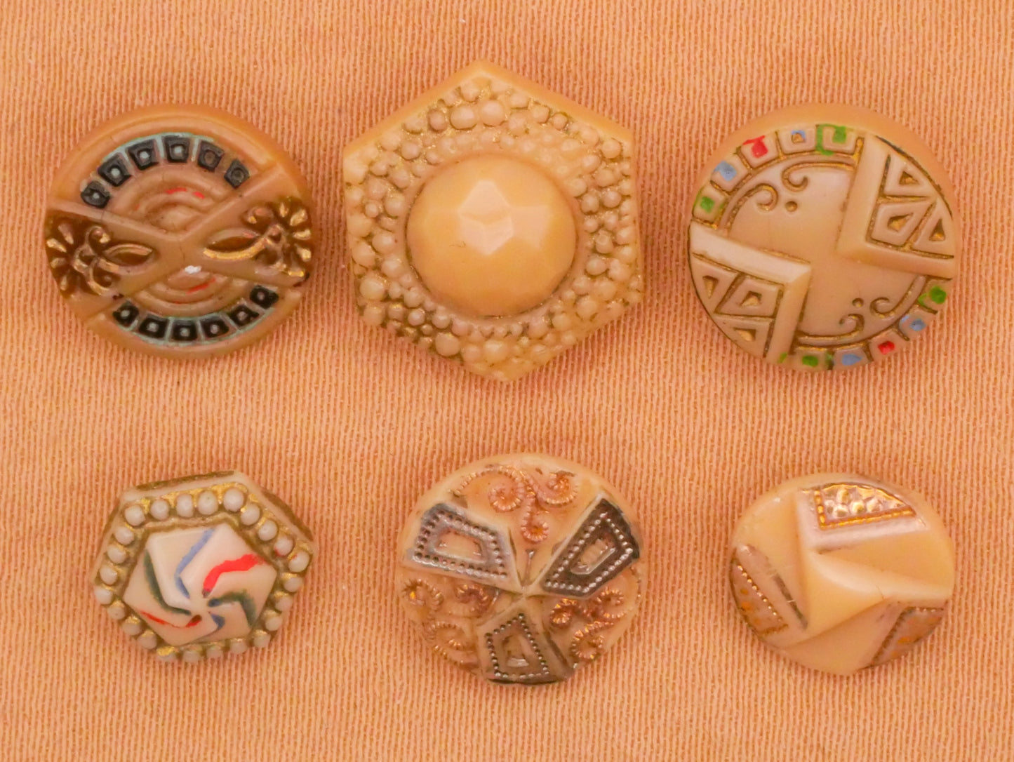 Tan Hand-Painted Vintage Glass Button Various 8-13mm