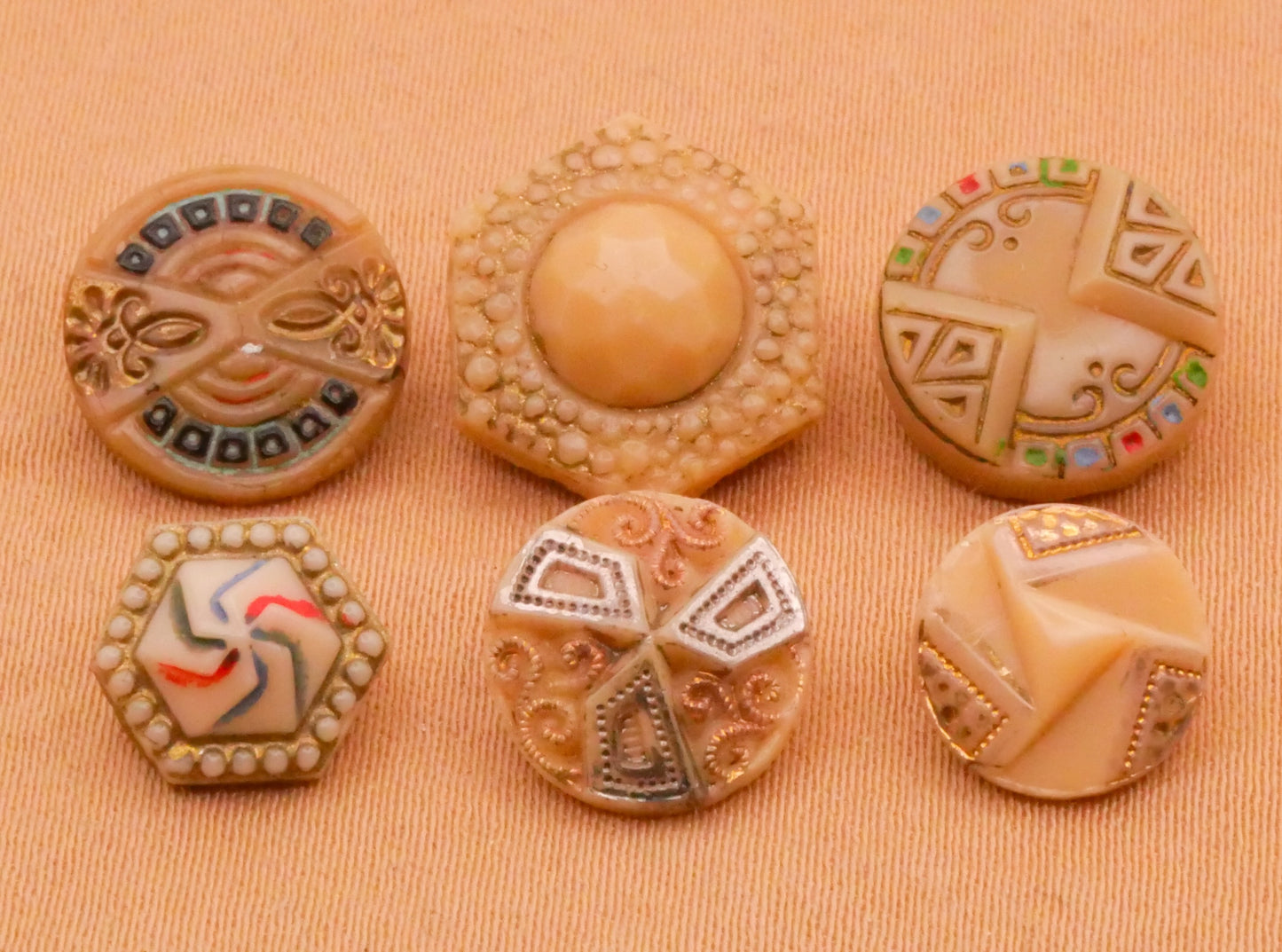 Tan Hand-Painted Vintage Glass Button Various 8-13mm