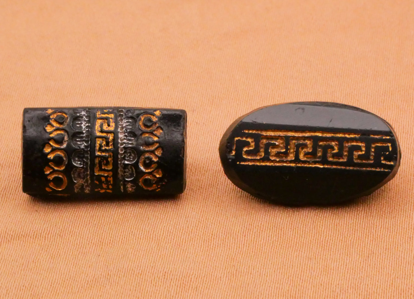 Greek Key Gold Black Antique Glass Button Various 10-20mm