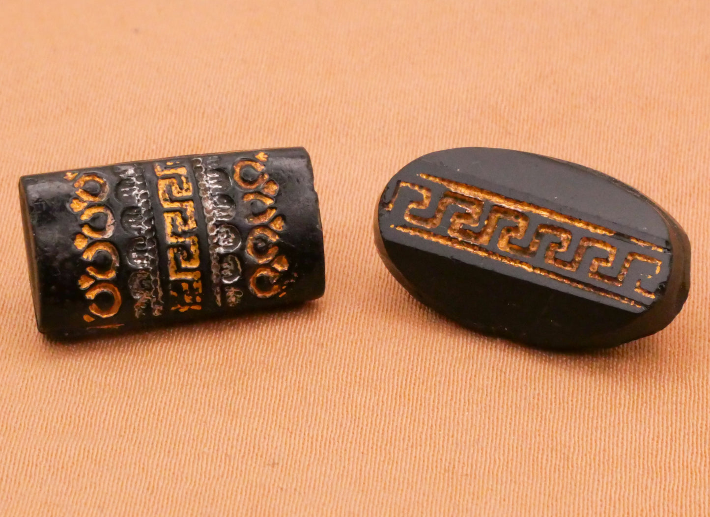 Greek Key Gold Black Antique Glass Button Various 10-20mm