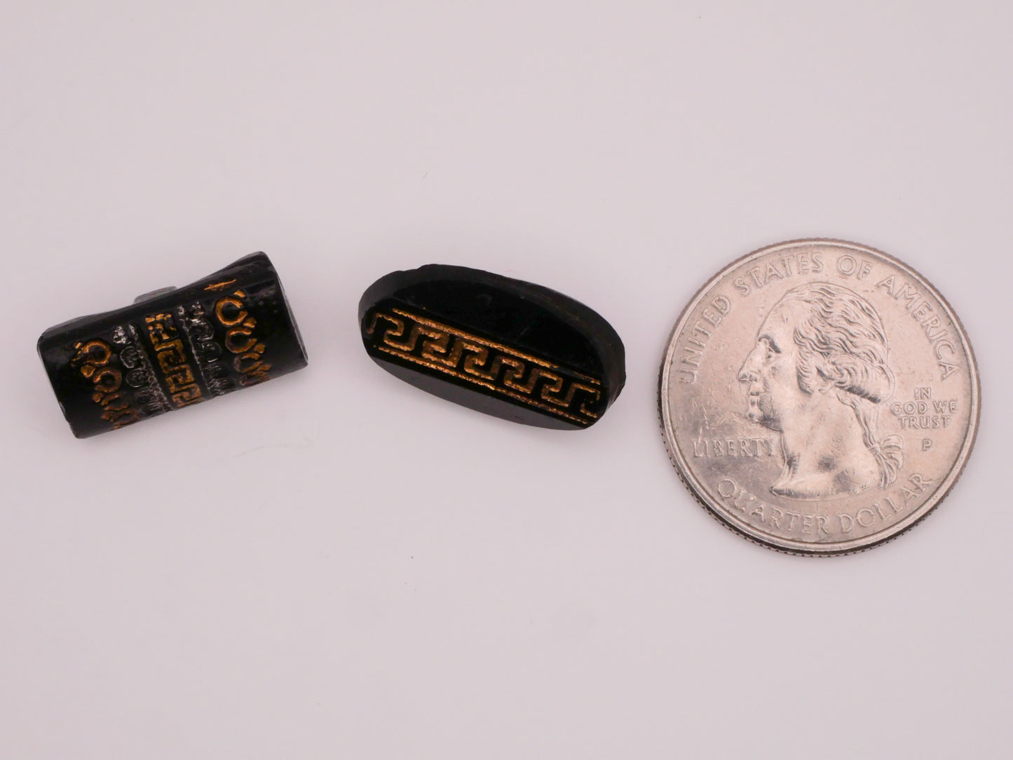 Greek Key Gold Black Antique Glass Button Various 10-20mm