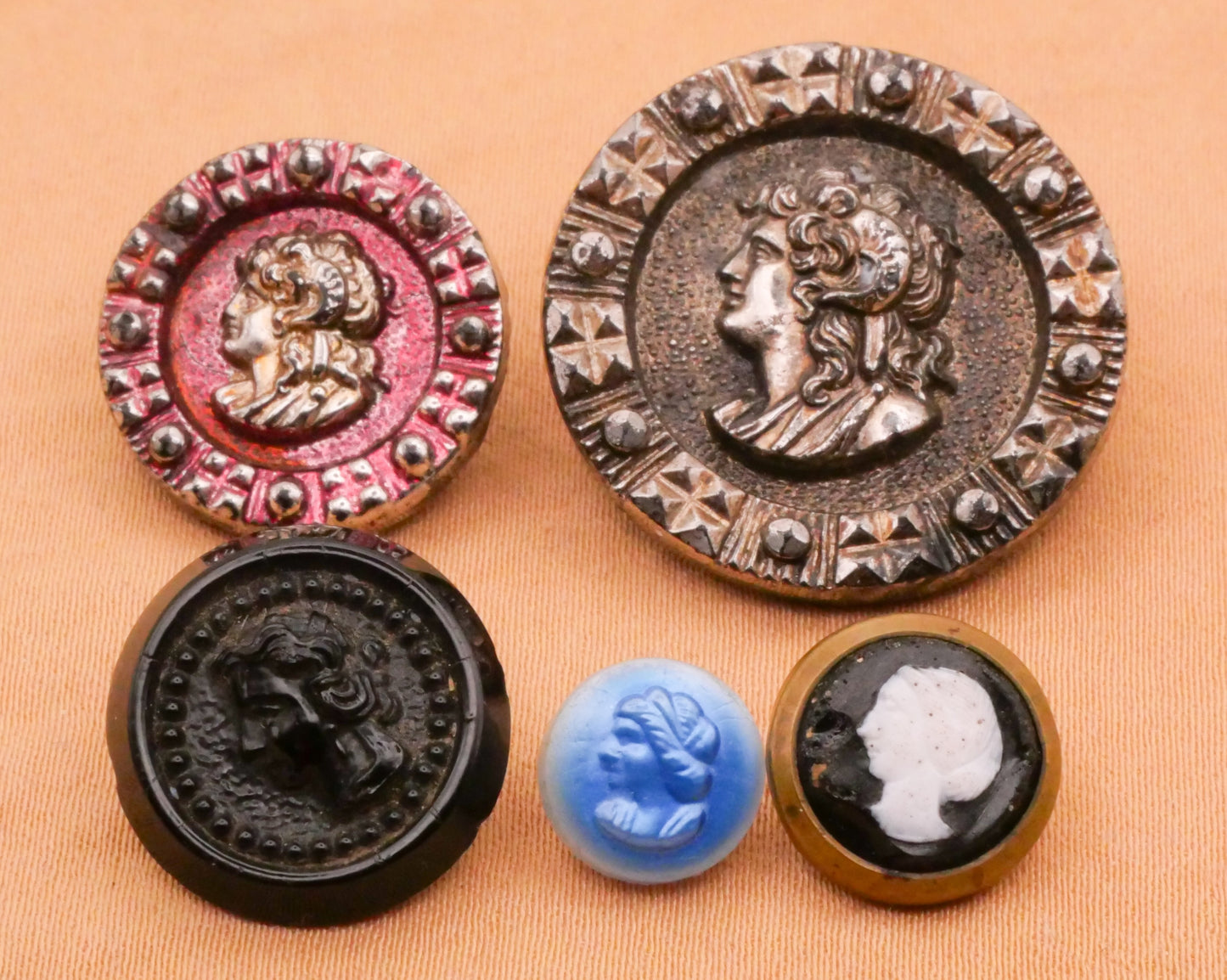 Portrait Lady Cameo Glass Button Various 9-25mm