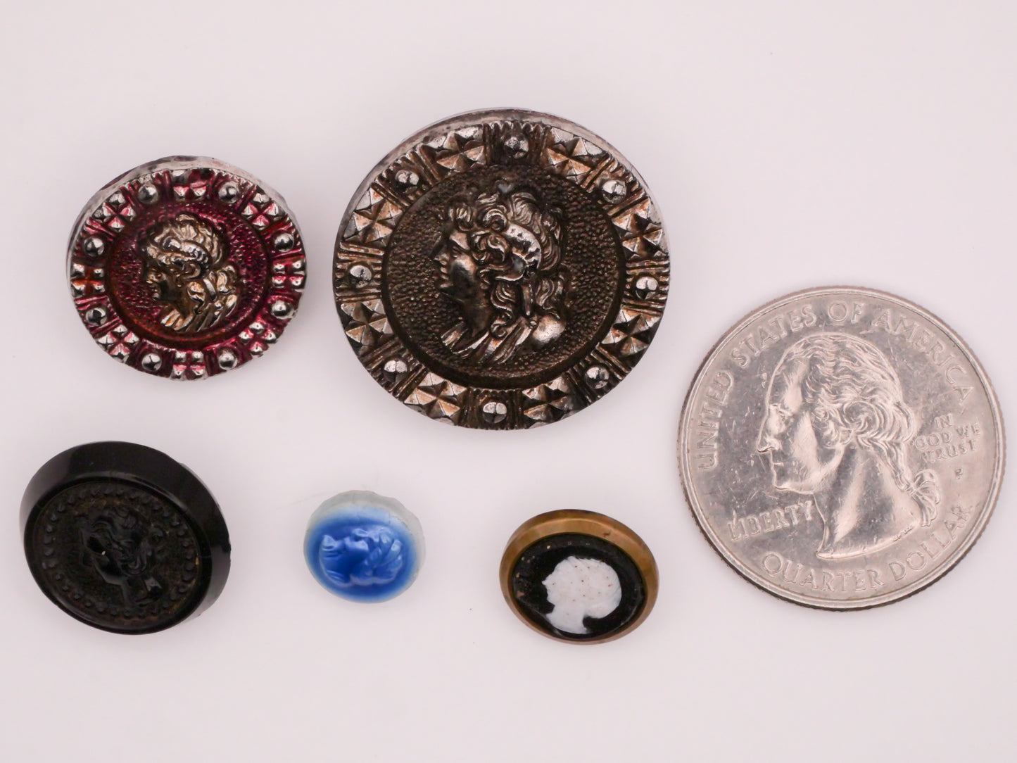 Portrait Lady Cameo Glass Button Various 9-25mm