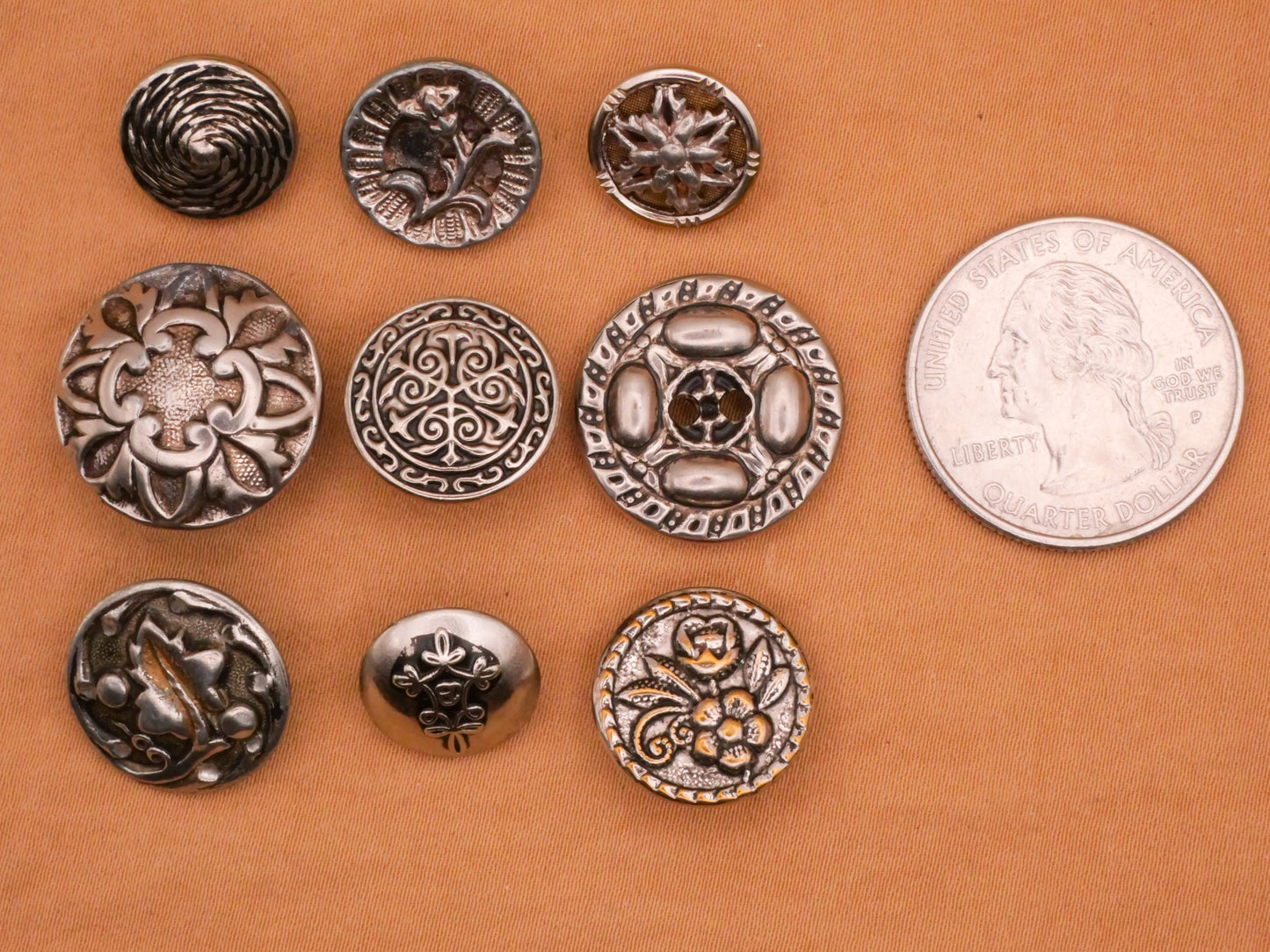 Silver Metal Vintage or Antique Button Various 13-19mm