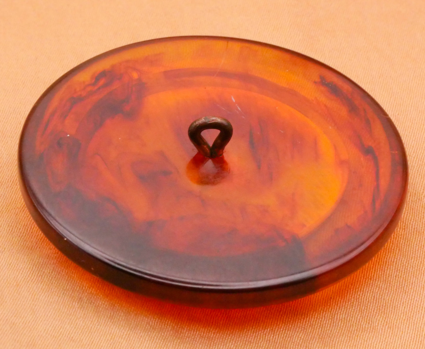 Portrait Lady Metal Center Root Beer Bakelite Early Plastic Large Button 43mm