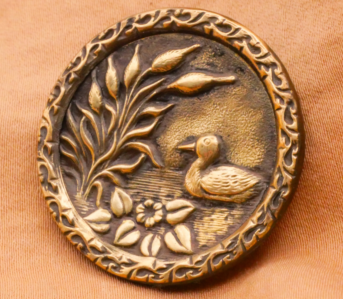 Duck Cattail Reed Pond Large Victorian Metal Button 32mm