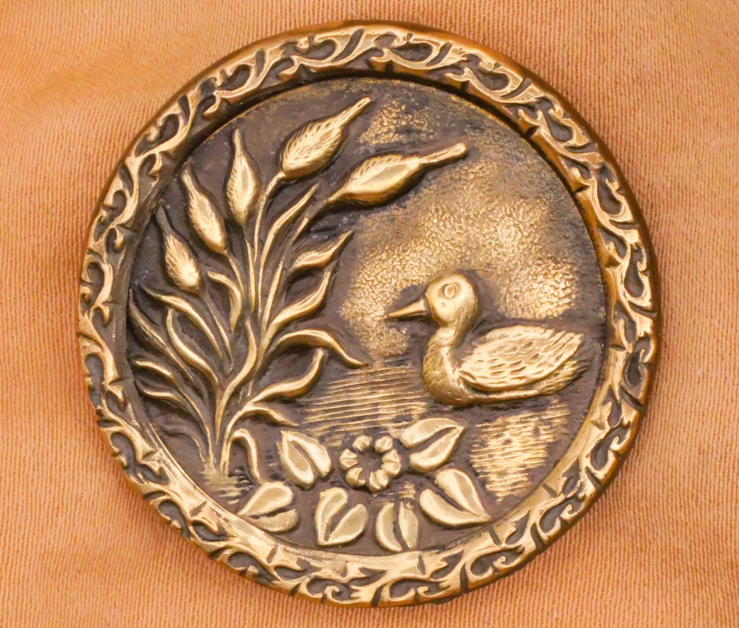 Duck Cattail Reed Pond Large Victorian Metal Button 32mm