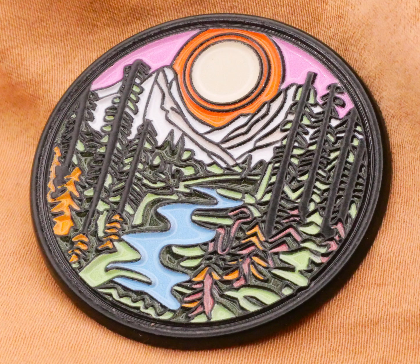 Forest Landscape Scene Enamel Metal Large Button 36mm