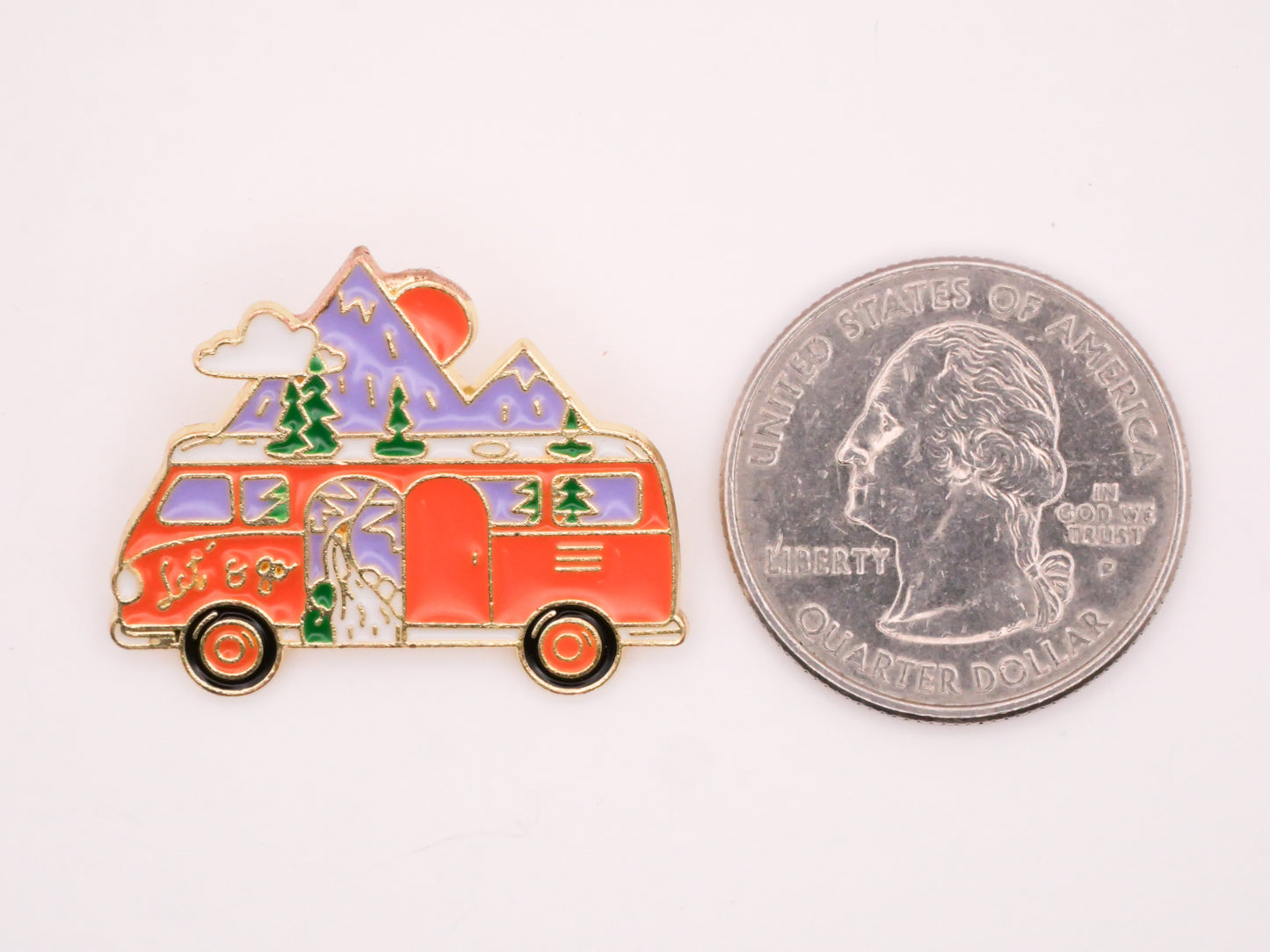 VW Bus Wagon Van Mountain Camping Verbal Enamel Metal Button 24x30mm