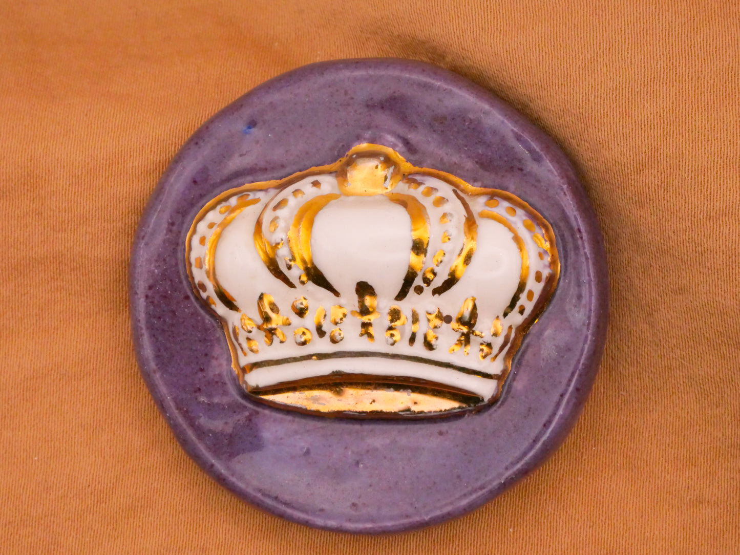 Crown Gold White Purple Glaze Ceramic Large Button 42mm
