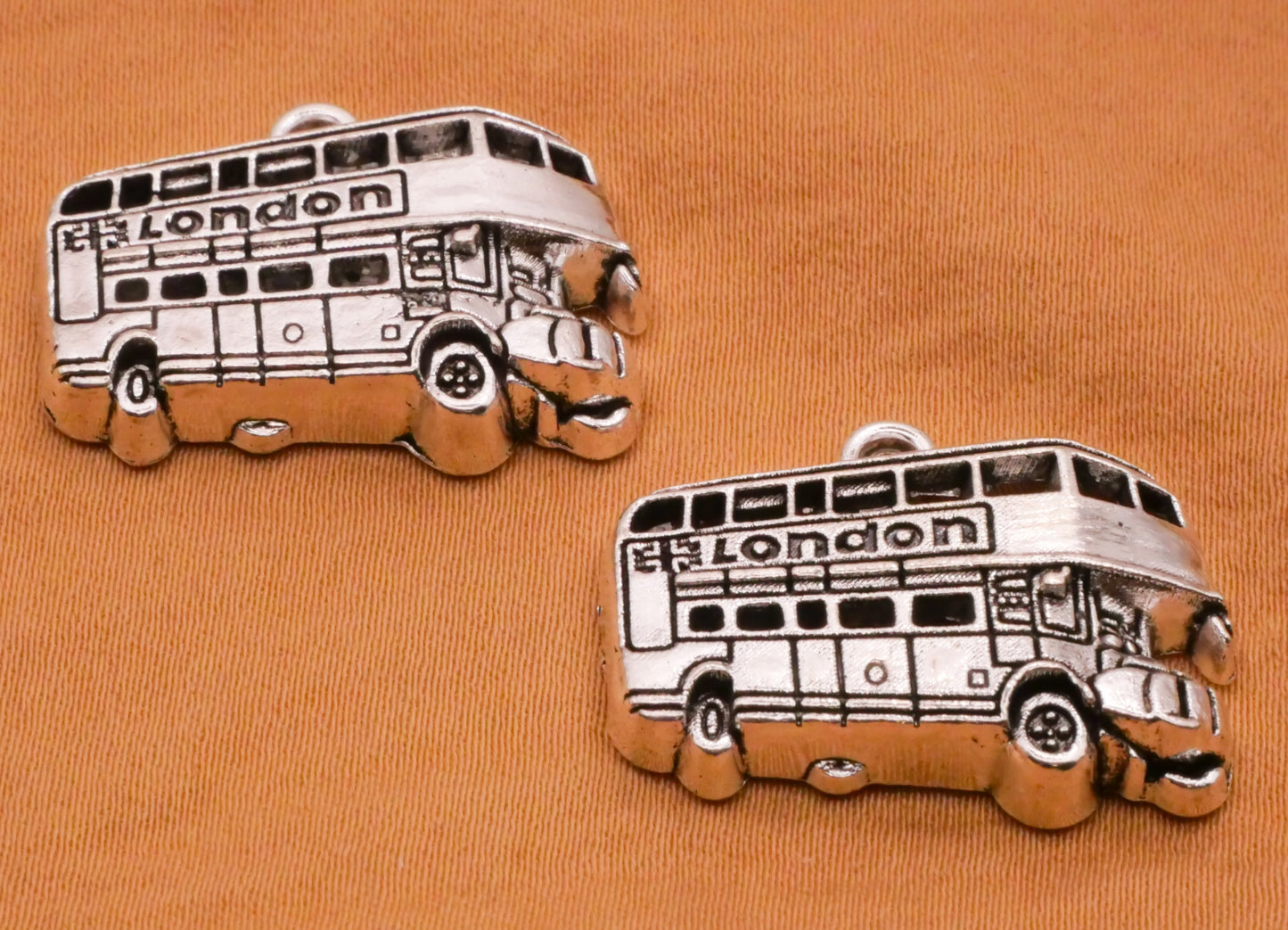 Double Decker Bus London Silver Metal Pair of Charms Embellishments 20x25mm