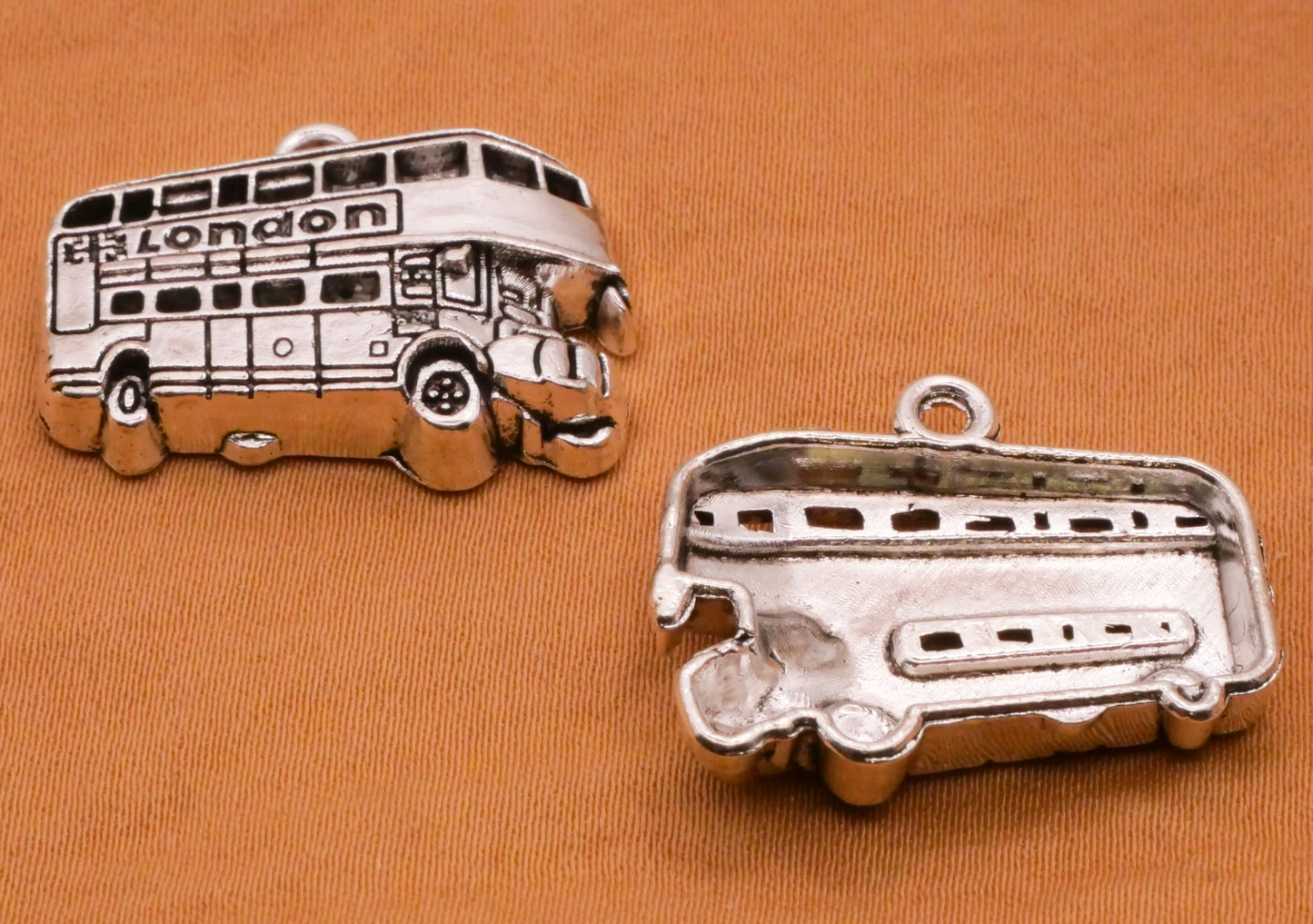 Double Decker Bus London Silver Metal Pair of Charms Embellishments 20x25mm