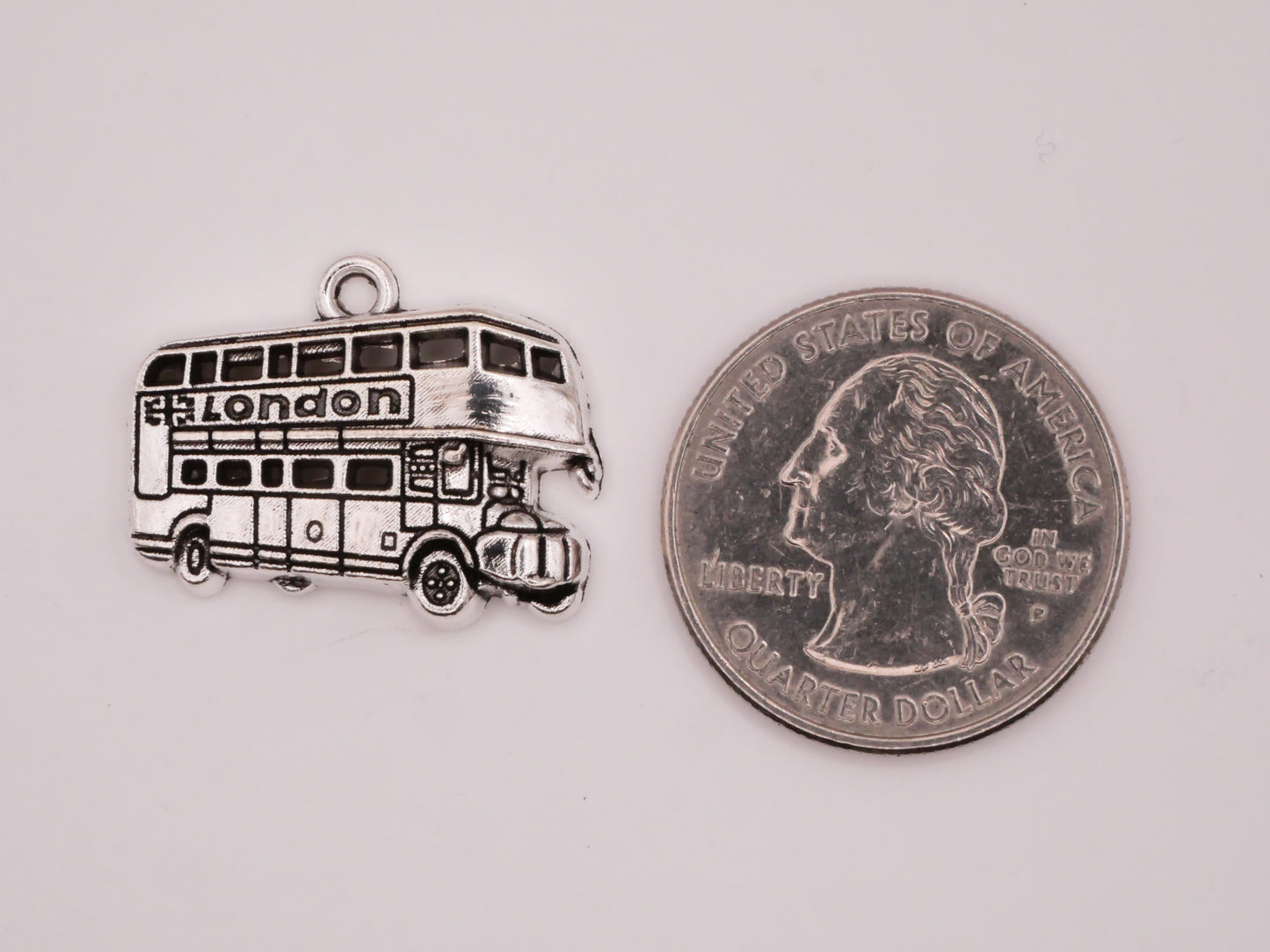 Double Decker Bus London Silver Metal Pair of Charms Embellishments 20x25mm