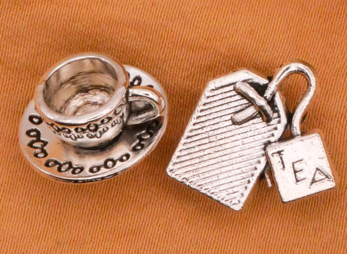 Tea and Teacup Realistic Silver Metal Pair of Buttons 14-15mm
