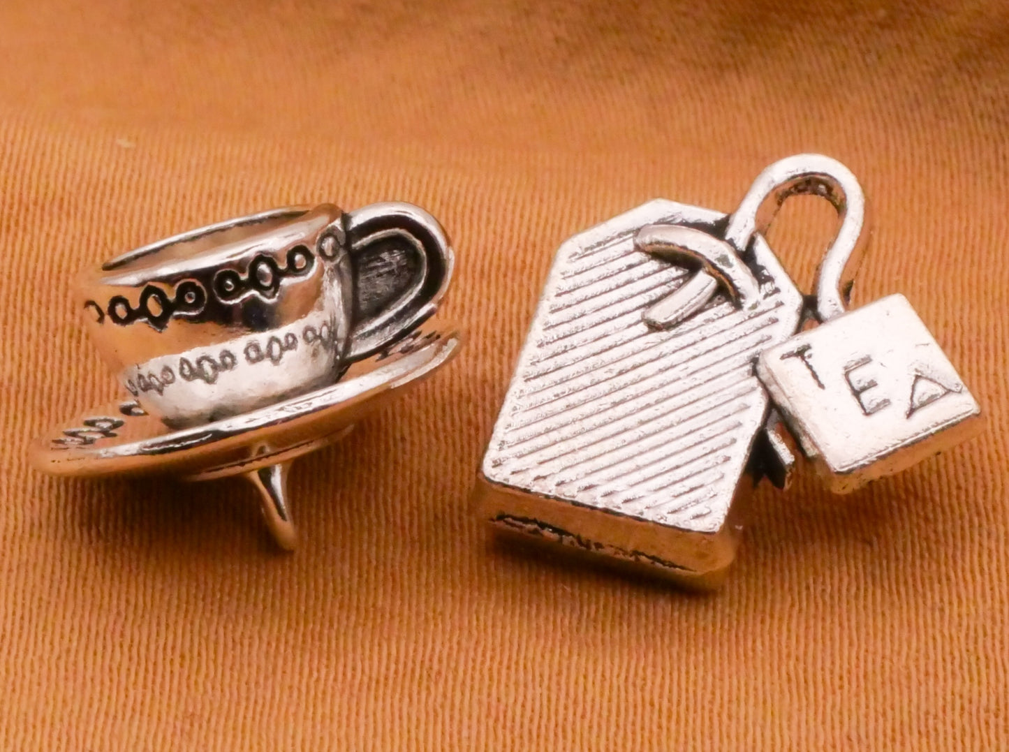 Tea and Teacup Realistic Silver Metal Pair of Buttons 14-15mm