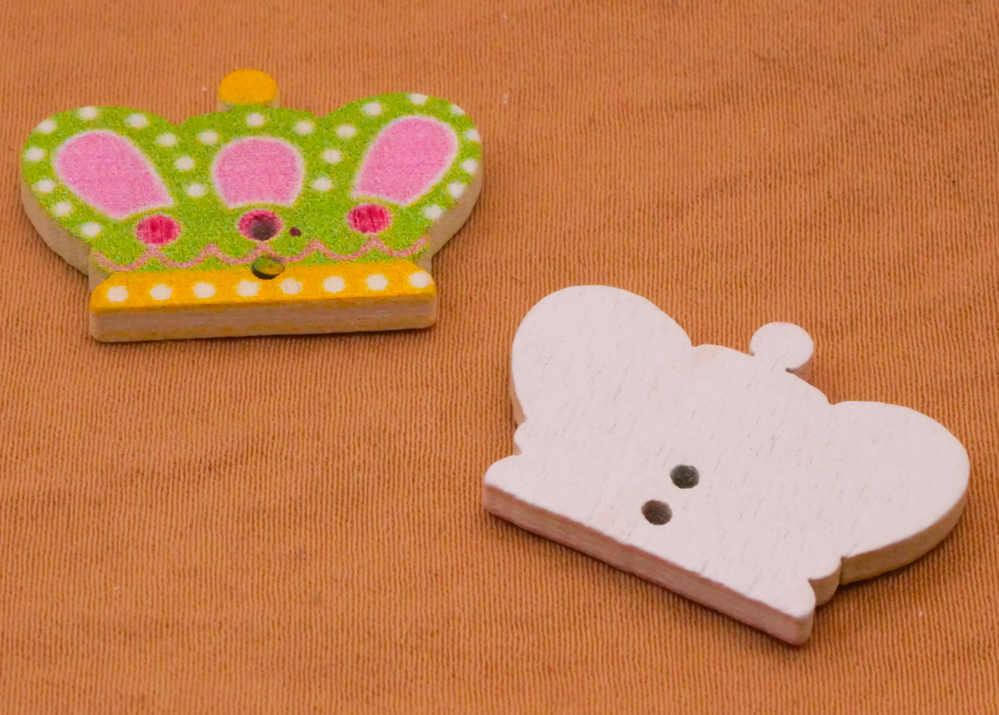 Crown Colorful Wood Set of Ten Buttons 18x25mm