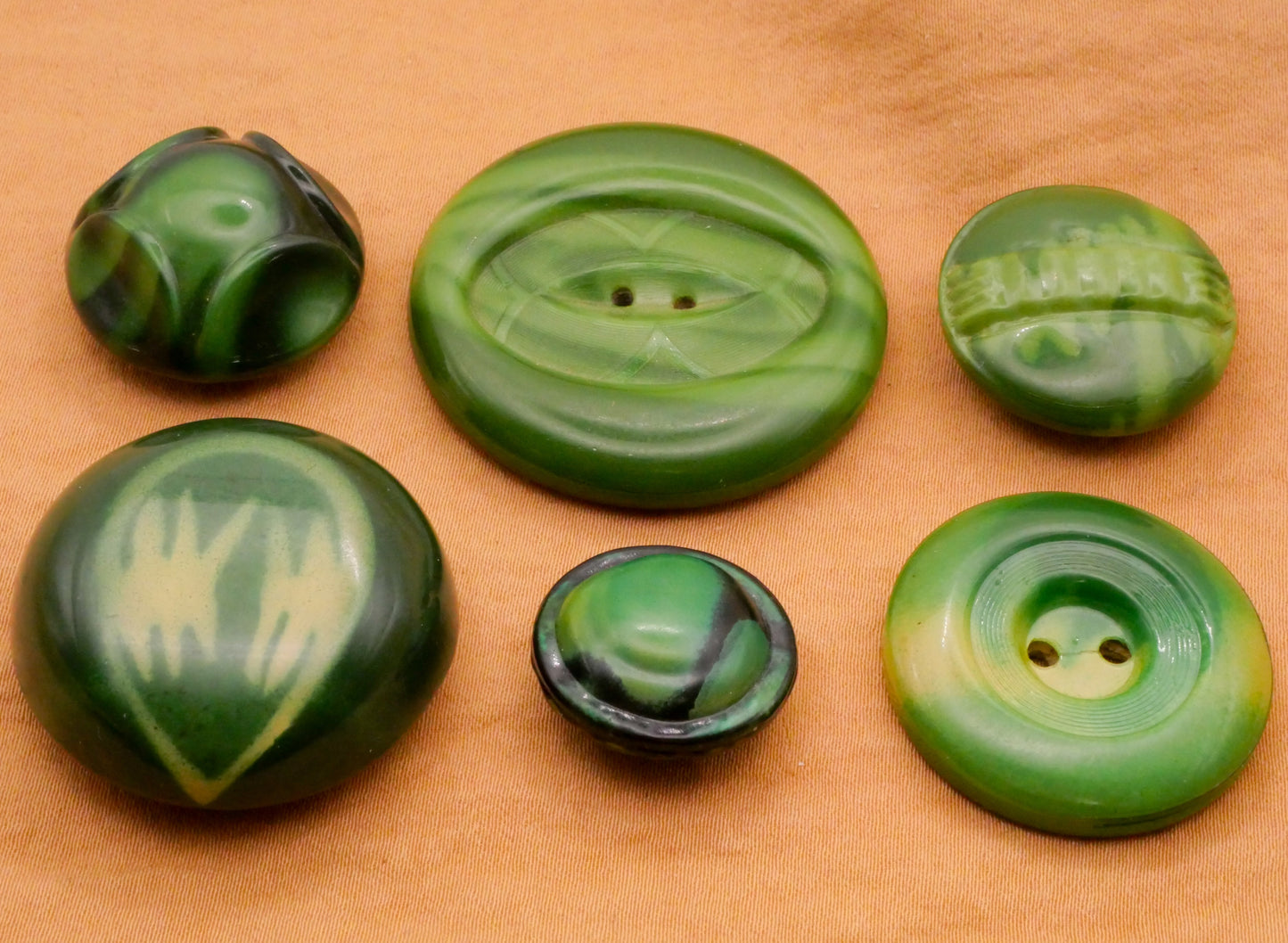 Tribal Dyed Look Green Celluloid Early Plastic Button Various 19-38mm