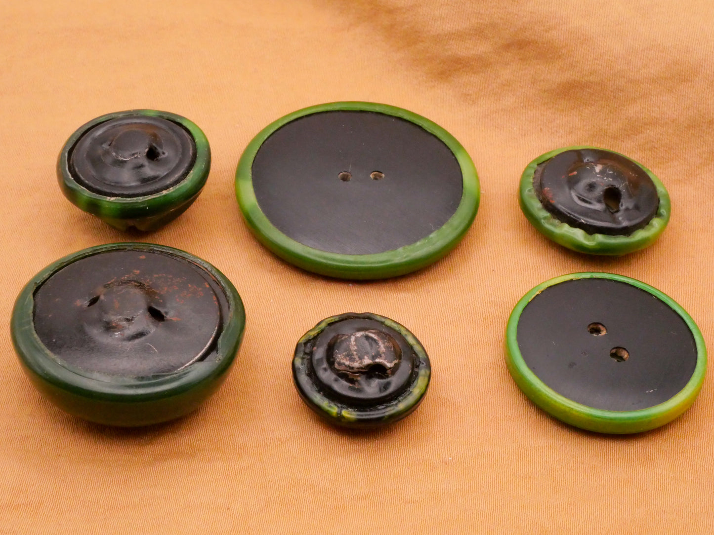 Tribal Dyed Look Green Celluloid Early Plastic Button Various 19-38mm