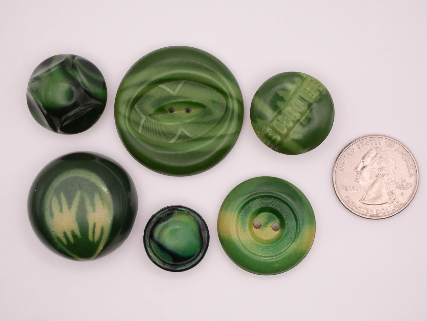 Tribal Dyed Look Green Celluloid Early Plastic Button Various 19-38mm