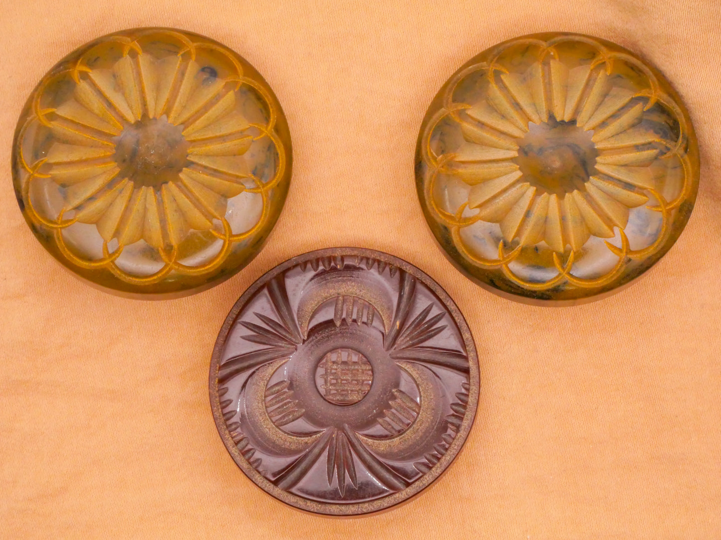 Mandala Carved Bakelite Early Plastic Large Button Various 40-41mm