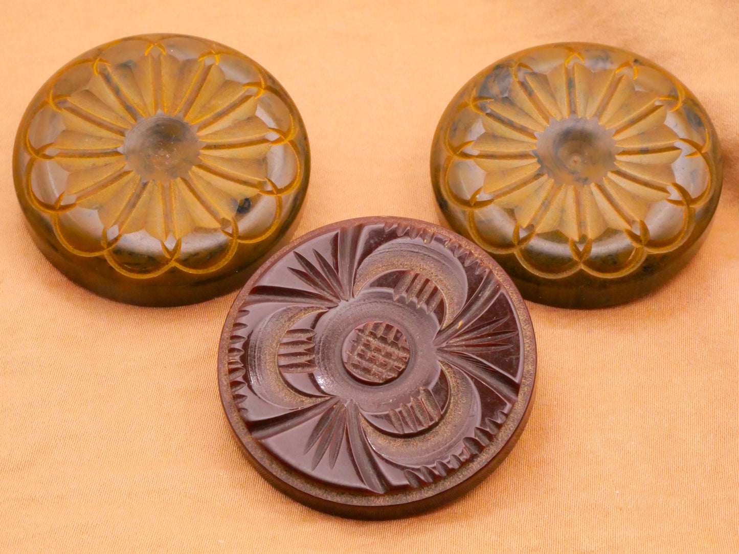 Mandala Carved Bakelite Early Plastic Large Button Various 40-41mm