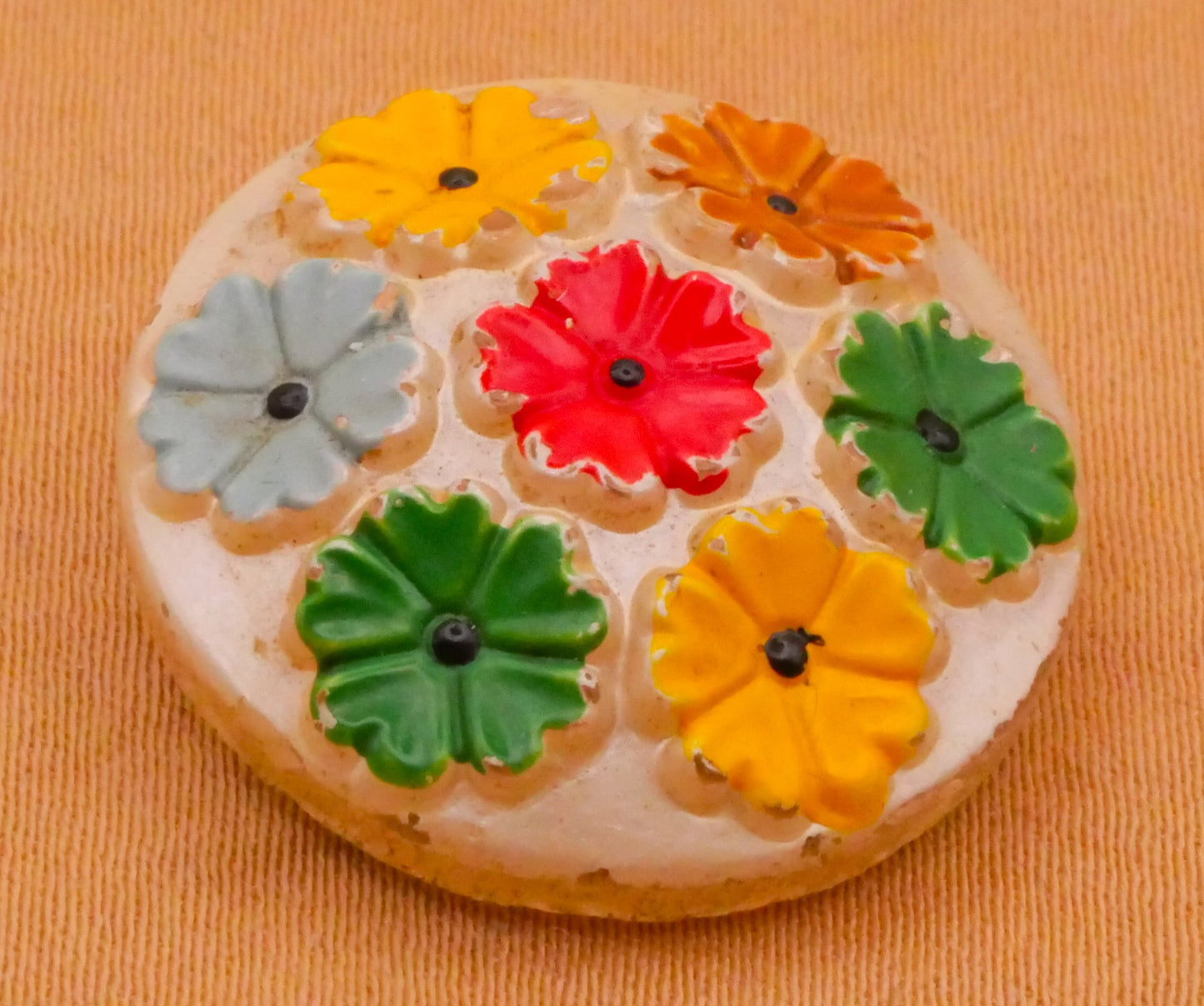 Flower Cluster Hand-Painted Pearlescent Vintage Glass Button 23mm