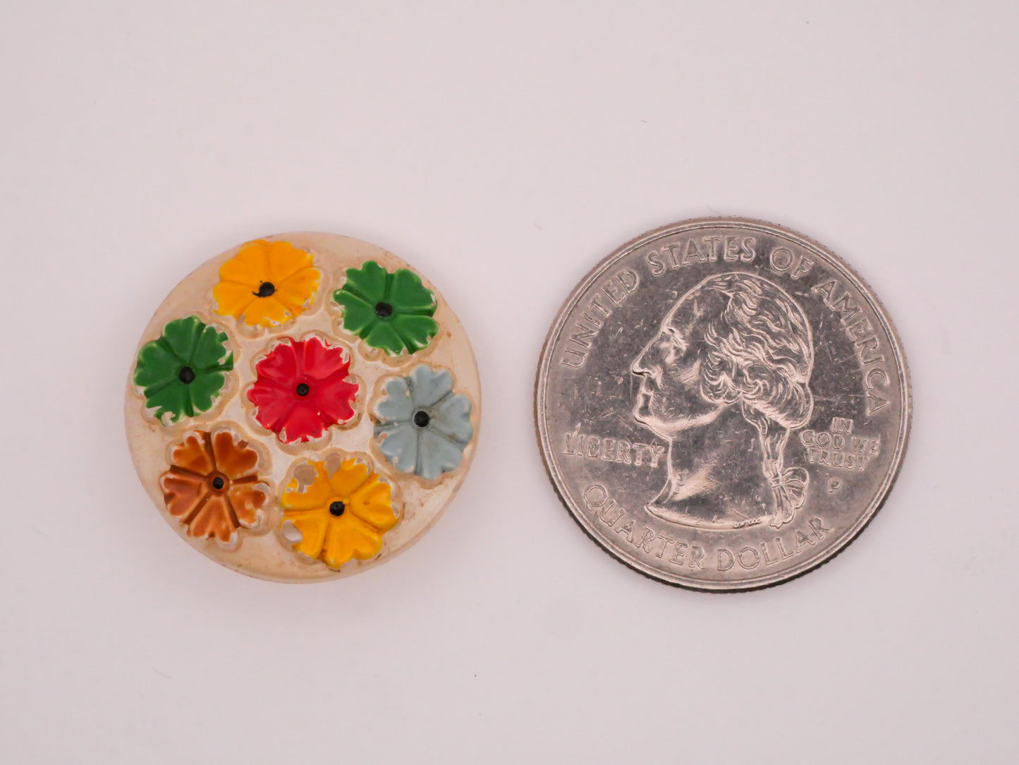 Flower Cluster Hand-Painted Pearlescent Vintage Glass Button 23mm
