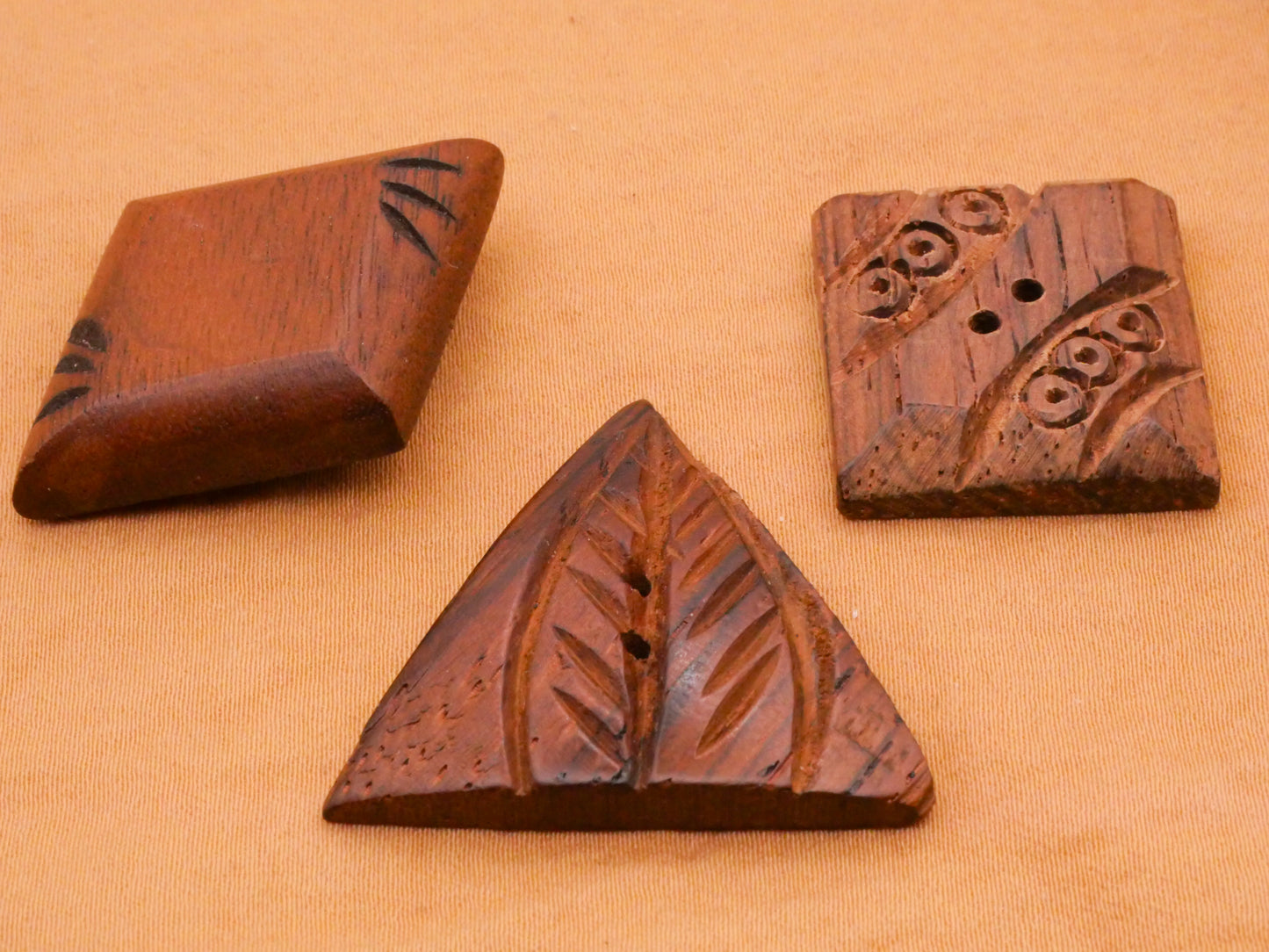 Wood Carved Geometric Vintage Button Various 23-30mm