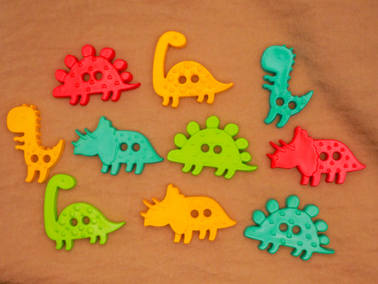 Dinosaur Dinos Colorful Plastic Sew-Thru Assorted Set of Ten Buttons 20-37mm